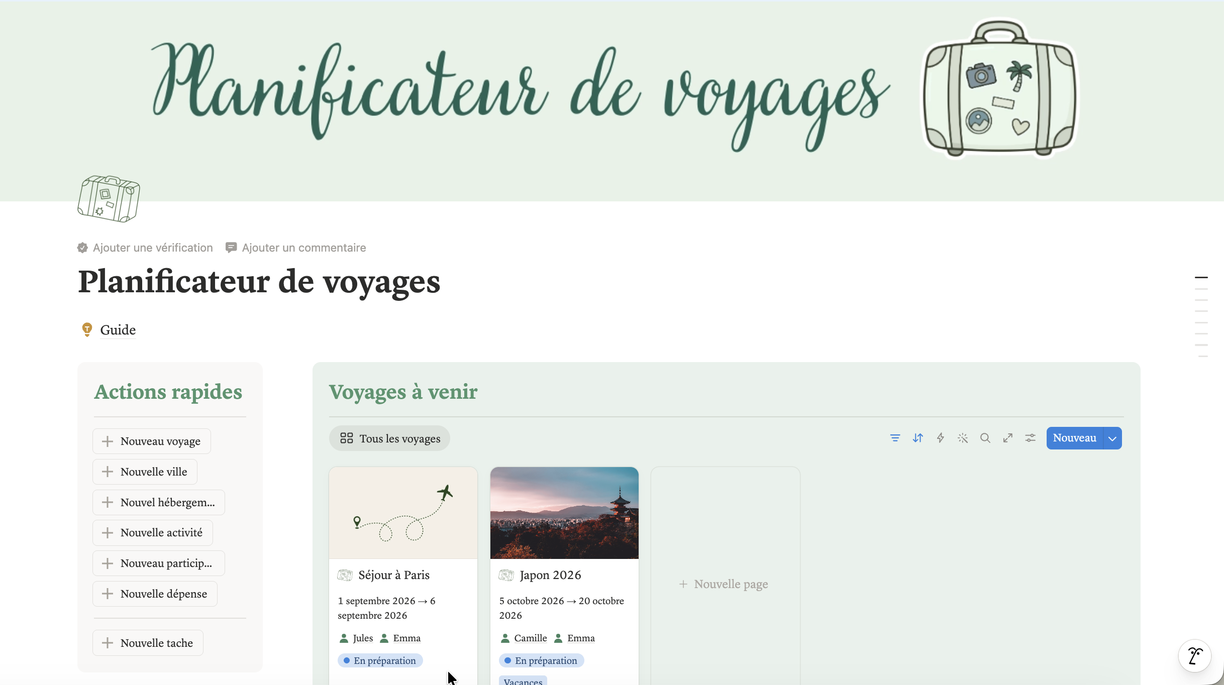 Accueil planificateur voyages